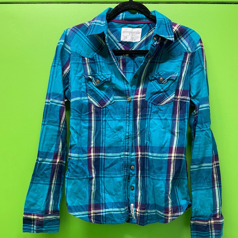 Blue plaid flannel shirt